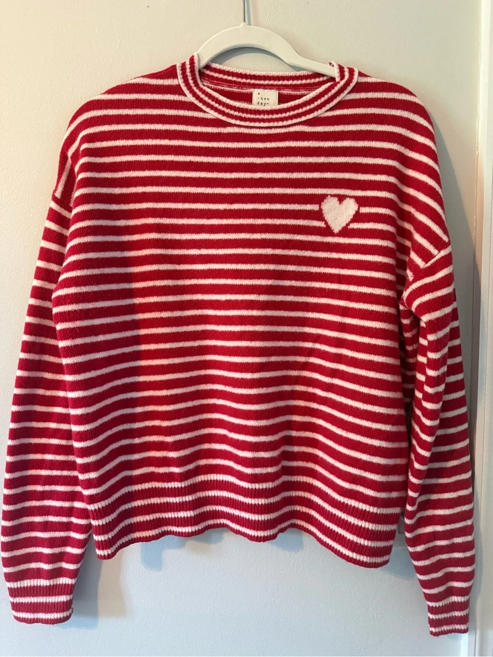 a new day Red & White Striped Heart Crew Sweater